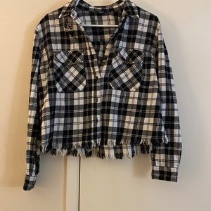 Black & White Plaid Fringe cropped Flannel